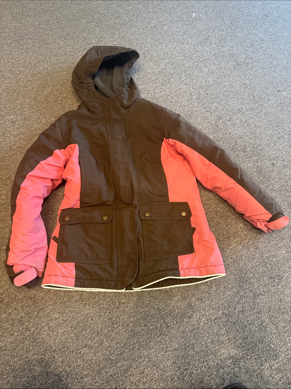 Lands End Kids Brown & Pink Hooded Winter Jacket size 10-12